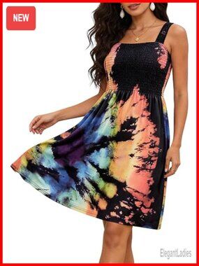 Strapless Floral Tube Top Sundress Smocked Beach Dress for Women Summer